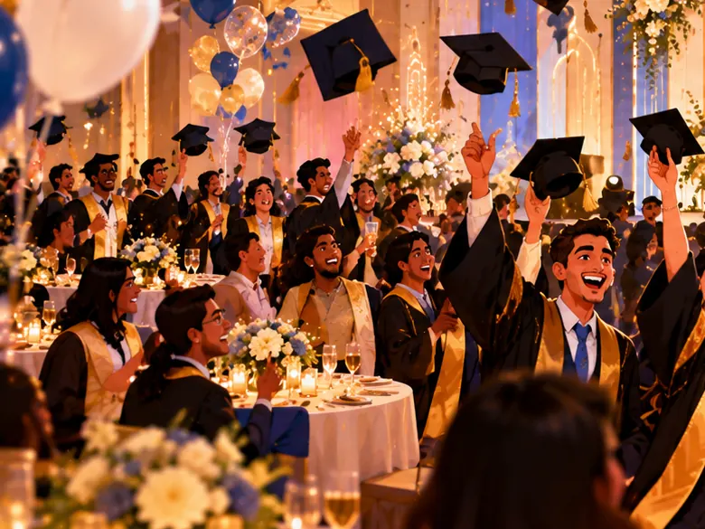 Graduates throwing their caps in the air at a graduation celebration