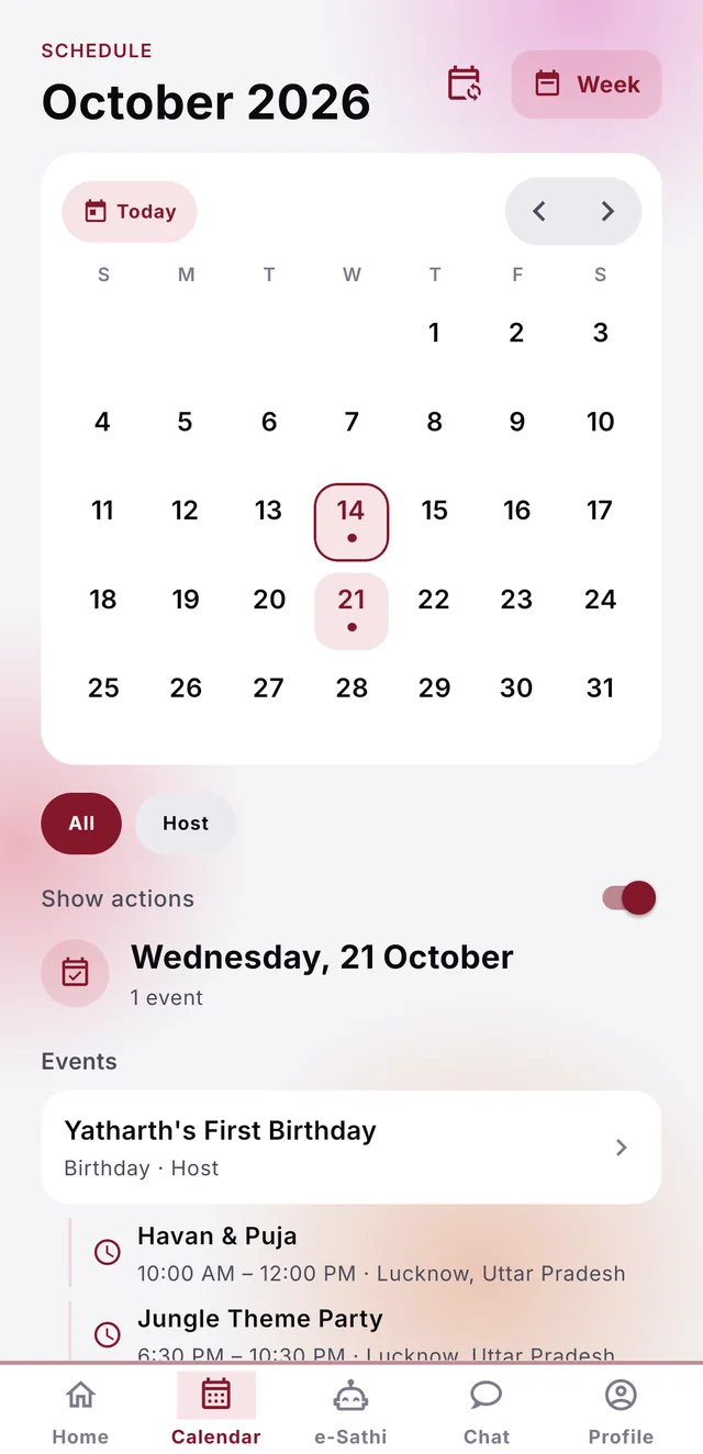 The calendar with the day’s events and actions